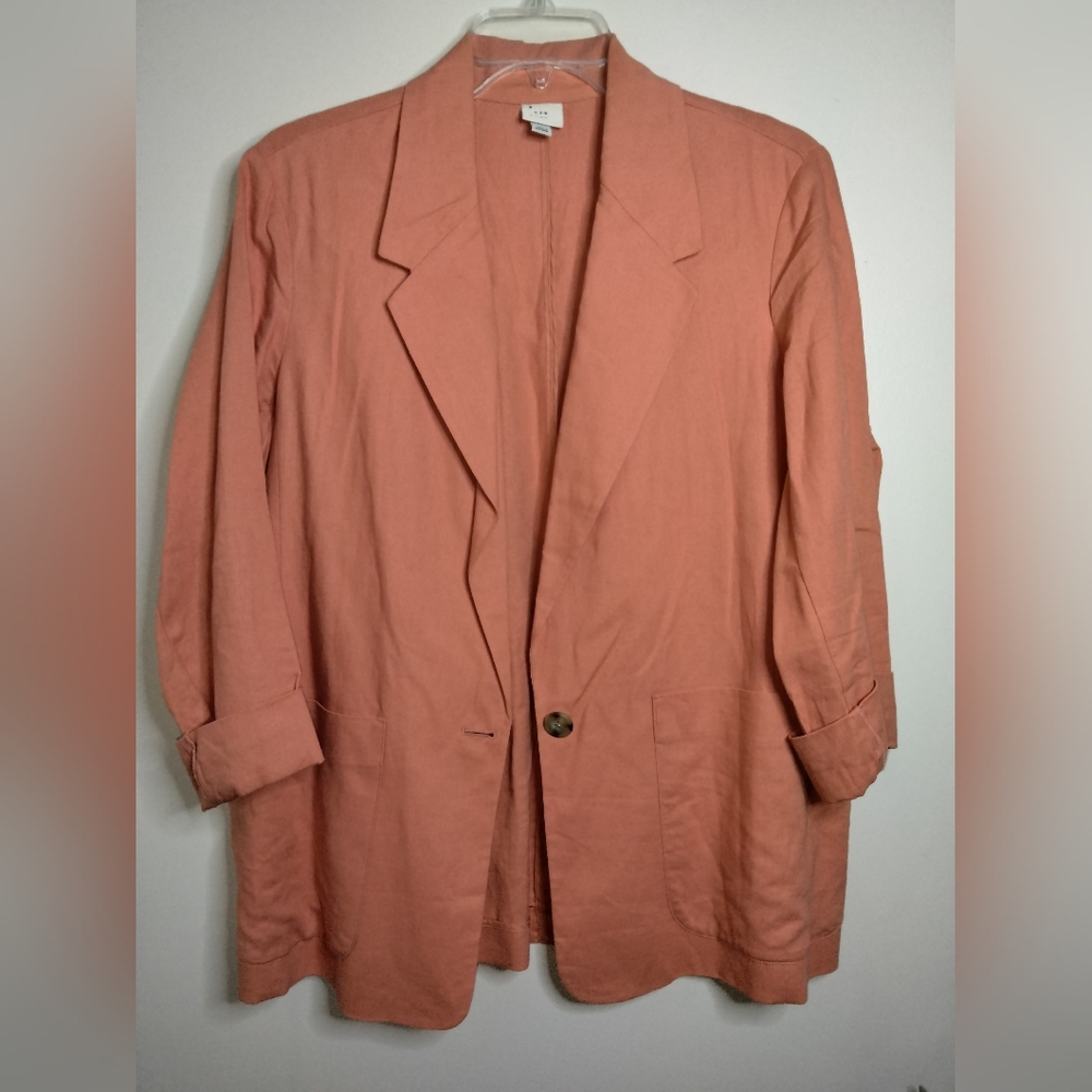 a new day (Sz XL) Orange Linen Blend Slip Pocket Button Front LS Blazer Jacket
